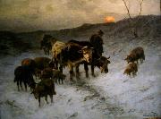 Christian Mali Winter evening after the cattle market oil painting artist